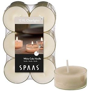 Spaas 12 Maxi Scented Tealights in transparante transparante beker, 8 uur, witte cake vanille