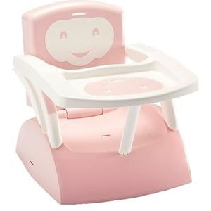 THERMOBABY - 2-in-1 stoelverhoger - Uitbreidbaar in kinderstoel - Afneembare plank - Slim opvouwbaar - 3-punts harnas - Vanaf 6 maanden - Tot 15kg - Gemaakt in Frankrijk - Poederroze