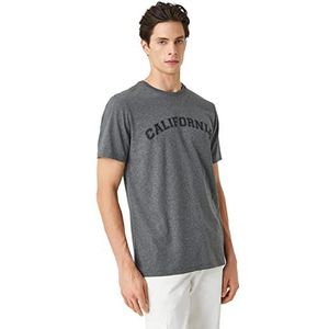 Koton College T-shirt met ronde hals, korte mouwen, slim fit, voor heren, Grijs (044)