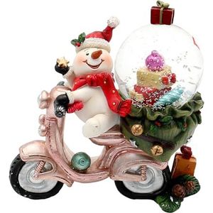 Sneeuwbal sneeuwpop op scooter - motorfiets, L/H/Ø bal 11 x 6 x 11 cm, Ø 4,5 cm