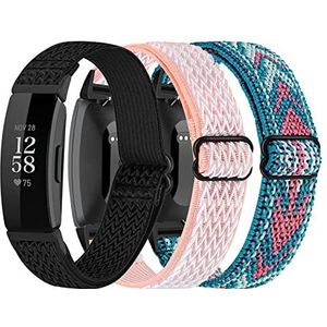 3 stuks elastische nylon horlogebandjes compatibel met Fitbit Inspire 2/Inspire HR/Inspire/Ace 2 polsbandjes, zachte verstelbare reservebandjes voor Fitbit Inspire activiteitentracker voor dames en