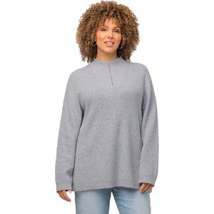 Ulla Popken Pull en tricot côtelé pour femme, Mélange de gris clair., 56-58 (grande taille)