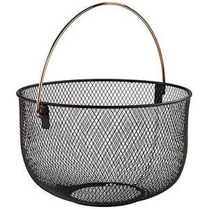 APS Brood- en fruitmand, metalen mand, zwarte mand met handvat in koperlook, Ø 30 cm, hoogte 19 cm