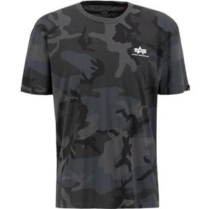 ALPHA INDUSTRIES Basic T-shirt met korte mouwen voor heren met klein Camo-logo, zwart, camouflage