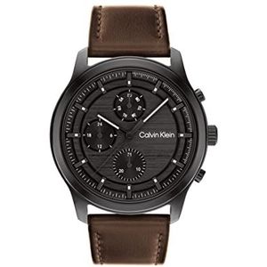 Calvin Klein Multifunctioneel analoog kwartshorloge voor heren met bruine leren band - 25200212, zwart., Riem