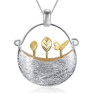 Springlight Mothers Day Gifts S925 sterling zilver halsketting My Little Garden Design hanger met kettingen ketting lengte 35 cm handgemaakte sieraden geschenken voor vrouwen, verjaardagscadeaus voor