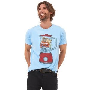 Joe Browns T-shirt rétro à manches courtes et col rond pour homme Motif cassette, bleu, S