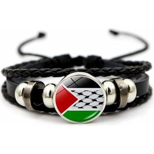 CAREOR Gevlochten armband met vlag van Palestina, veelzijdig inzetbare geweven parelarmband, leren armband met Palestijnse nationale vlag, cadeau voor dames en heren