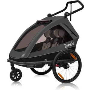 LIONELO CAMA 2-in-1 fietskar met kinderwagenfunctie voor 1 of 2 kinderen van 6 maanden tot 6 jaar, gewicht 2 x 22 kg, vering, grote wielen, waterdichte afdekking