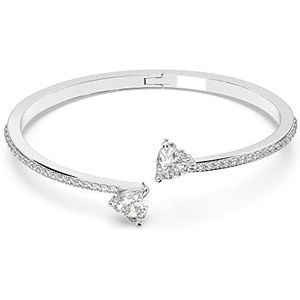 Swarovski Attract Soul Armband voor dames, twee glanzende witte kristallen in hartvorm, verguld rhodium, maat M, Kristal