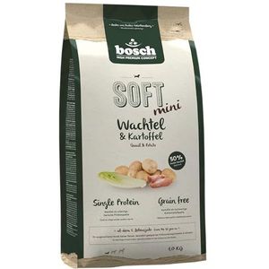 Bosch HPC SOFT Mini kwartel- & aardappel, halfvochtig hondenvoer voor volwassen honden van kleine rassen, monoproteïn, graanvrij, 1 x 2,5 kg