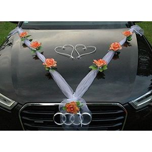 Organza M + bruiloftsharten autodecoratie bruiloft auto decoratie bruiloft auto slinger rotan slinger auto decoratie (oranje/wit/wit)