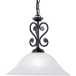 Eglo Murcia, 1-vlammige hanglamp vintage, rustiek, hanglamp van staal in zwart, albastglas in wit, eettafellamp, woonkamerlamp hangend met E27-fitting
