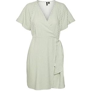 Vero Moda Vmmymilo Ss Wide Wrap Knie Dress Wvn Ga Damesjurk, Reseda/strepen: sneeuwwit