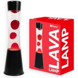 Fisura - Rode lavalamp. Zwarte basis, transparante vloeistof en rode lava. Ontspannend effect. Met reservelamp. 11 cm x 11 cm x 39,5 cm