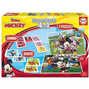 Educa - Superpack Mickey & Friends, onfactief gezelschapsspel, Domino, Identic en 2 puzzels Mickey en zijn vrienden, vanaf 3 jaar (19099)