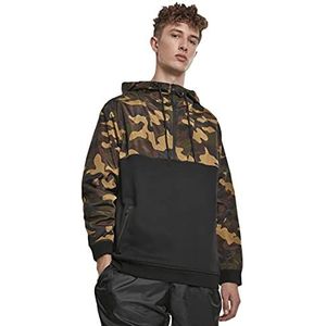 Urban Classics Militaire hoodie voor heren, halve rits, hoodie met schouderinzet, zwart/camouflage van hout