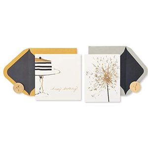Papyrus Verjaardagskaart voor taart en kaars, zwart en goud, 2 stuks