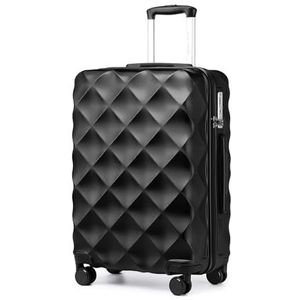 British Traveller Middelgrote koffer van 61 cm met harde schaal van ABS + PC, duurzaam en licht, met 4 draaibare wielen, TSA-slot en YKK-ritssluiting (zwart), zwart, M (24 inch), harde koffer, zwart.,
