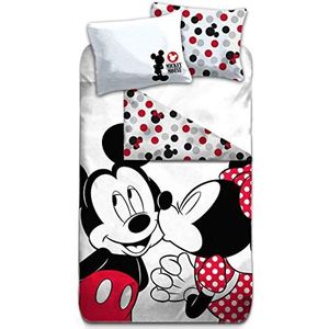 AYMAX S.P.R.L Beddengoed Disney Mickey en Minnie omkeerbaar dekbedovertrek 140 x 200 cm en kussensloop 63 x 63 cm, 100% polyester