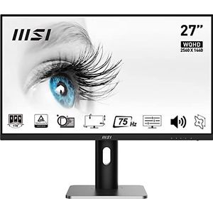 MSI PRO MP273QPDE 69 cm (27 inch) IPS LED-monitor (16:9, WQHD (2560 x 1440), 75Hz, HDMI, DisplayPort, verstelbaar, anti-reflecterend display, minder blauw licht, geen lijst)