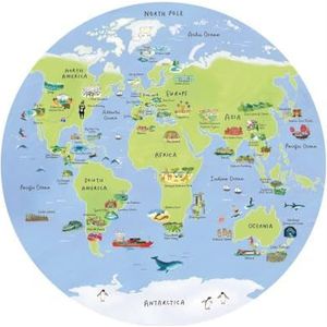 Talking Tables Wereldkaart van 1000 stukjes voor volwassenen, unieke cirkelvormige puzzel met beroemde bezienswaardigheden, reizen, cadeau, PUZZ-MAP-WORLD, Puzzleworld