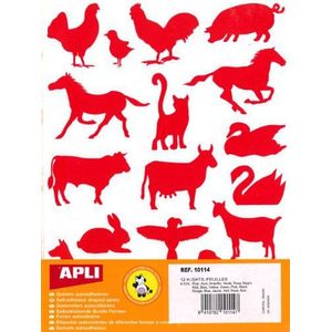 APLI Kids 10114 – verpakking met 204 stickers voor boerderijdieren, 12 vellen, 6 kleuren: geel, blauw, zwart, rood, roze, groen.