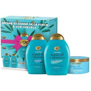 OGX - Haarverzorgingsset met arganolie uit Marokko (shampoo + conditioner + masker) – haarverzorging voor droog en beschadigd haar – zonder sulfaten en parabenen