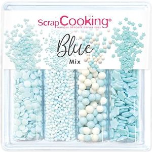 SCRAP COOKING - Zoete decoraties ""Blue Mix"" 64g - Assortiment 4 soorten: Confettis, mini bolletjes, parels, sterren - decoraties voor gebak, desserts, cakes, cupcakes, verjaardagen - blauw - 7510