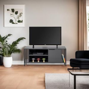 Hanah Home Support TV industriel Anthracite et noir, 120 cm x 48 cm x 35 cm | Panneau en particules 100% mélamine, épaisseur 18 mm | Élégant et fonctionnel avec étagères numérotées