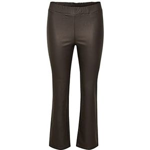 KAFFE Women's Faux Leather Trousers Jeggings with Pockets Slim Fit Wide Legs Pants Femme, Java, 44