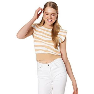 Trendyol Chemisier en tricot moulant à col rond pour femme, camel, S