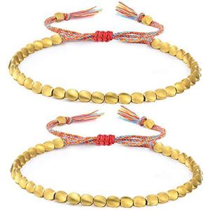 2 stuks Tibetaanse kralenarmbanden van koper, handgevlochten armbanden, kleurrijk, verstelbaar, één maat, koper, Koper