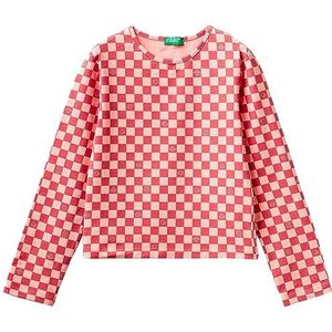 United Colors of Benetton T-shirt pour filles et filles, Tableaux rose saumon et rose 63D, 110-116