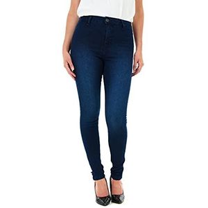 M17 Dames jeans met hoge taille casual skinny fit van katoen met zakken, Donkerblauw gewassen