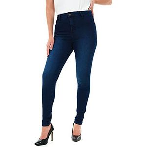 M17 Dames jeans met hoge taille casual skinny fit van katoen met zakken, Donkerblauw gewassen