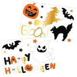 Folat 23866 23866-Happy Booo raamsticker spook, pompoen, kat, heks, vleermuis, zwart, oranje, goud, voor Halloween, kinderfeest, meerkleurig