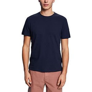 ESPRIT T-shirt col rond en coton et lin mélangé, bleu marine, L