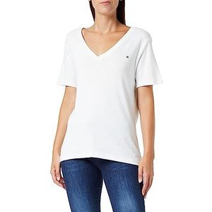 Tommy Hilfiger Crv Slim Cody geribbelde V-hals S S/S gebreide tops dames, ECRU