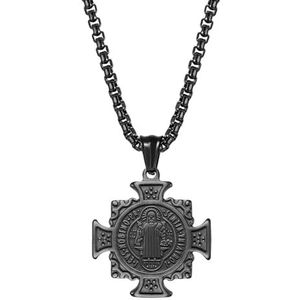 JewelryWe Halsketting met hanger in de vorm van een Sint-Benedictus medaille, verstelbare ketting van roestvrij staal, christelijke sieraden, met geschenkdoos in zilver of goud, rvs