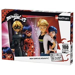 Nathan - Kinderpuzzel – 100 stukjes – Adrien en Marinette – Miraculous – meisjes of jongens vanaf 6 jaar – hoogwaardige puzzel – dik en duurzaam karton – superhelden – 86743