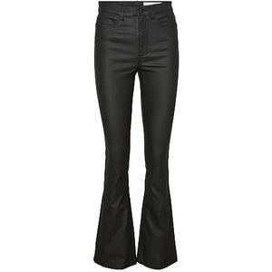 Noisy May NMSALLIE HW Flare Coated Pants Noos Jeans, zwart, L/30 tot dames, zwart.
