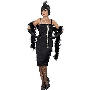 Smiffys 45502L, Charleston-kostuum voor dames, lange jurk, hoofdband en handschoenen, zwart, 44-46 (maat fabrikant: L)