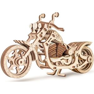 EWA Eco-Wood-Art Motorfiets 3D mechanische houten puzzel voor volwassenen en jongeren, montage zonder lijm, 152 stuks, cruiser, natuurlijk