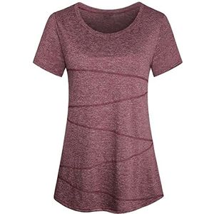 Sykooria T-shirt dames sportshirt korte mouwen ademend dames T-Shirt, R-wijnrood, S