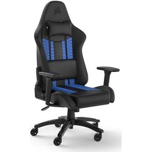 Corsair TC100 Relaxstoel voor gaming, kunstleer, race-geïnspireerd design, lendenkussen, afneembaar nekkussen van traagschuim, verstelbare armleuningen, zwart en blauw