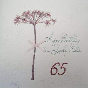 White Cotton Cards BD 65 - 65 inch paardenbloem Happy Birthday to a Lovely Sister 65 verjaardagskaart 65 jaar, handgemaakt, wit
