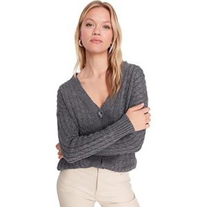 Trendyol Femmes Design Oversize Basic V Neck Knitwear Cardigan, gris, L