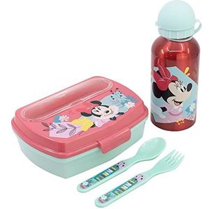 Stor Urban eerste schoolset met 400 ml aluminium fles en brooddoos met bestek | Minnie Mouse Being More Minnie Mouse