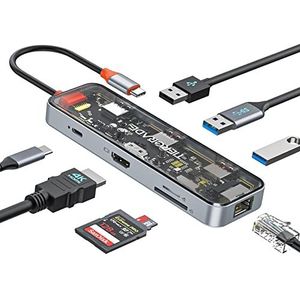 Tiergrade USB C-hub, 8-in-1 USB C-adapter met HDMI 4K, 100W PD, 2x USB-A 5 Gbit/s, USB 2.0, TF/SD-kaartlezer, USB C-dockingstation voor MacBook Air/Pro, XPS en meer type C-apparaten